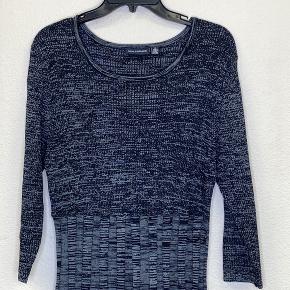 Nina Leonard Black & Grey Pleated Scoop Neck Sweater Dress XL NWT - Picture 3 of 13